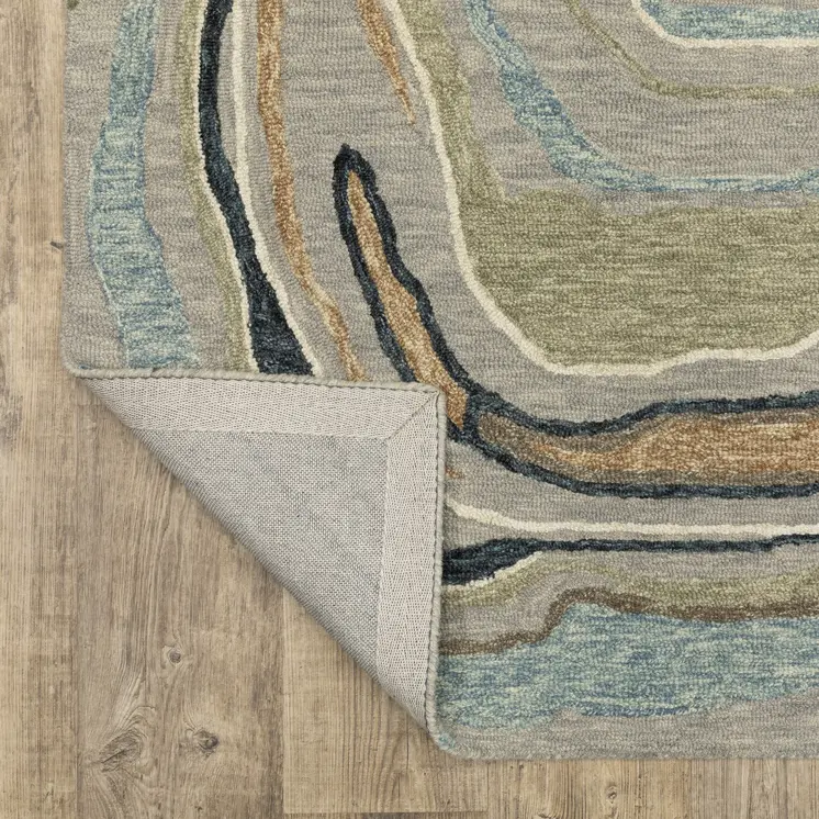 10' X 13' Gray And Blue Wool Abstract Hand Tufted Area Rug