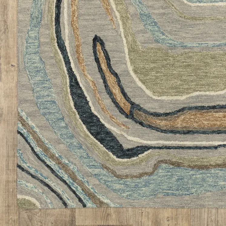 10' X 13' Gray And Blue Wool Abstract Hand Tufted Area Rug