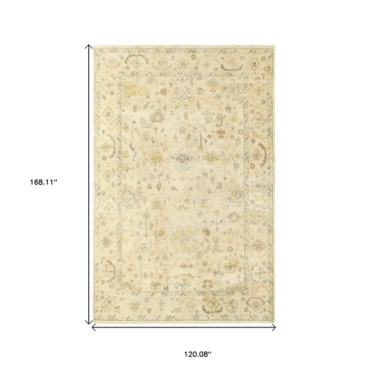 10' X 14' Beige And Gray Wool Oriental Hand Knotted Area Rug