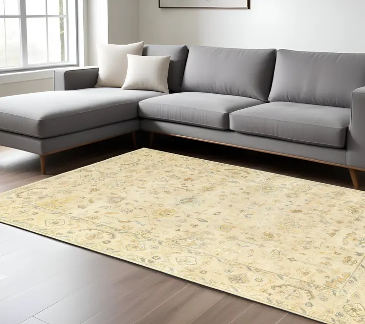 10' X 14' Beige And Gray Wool Oriental Hand Knotted Area Rug
