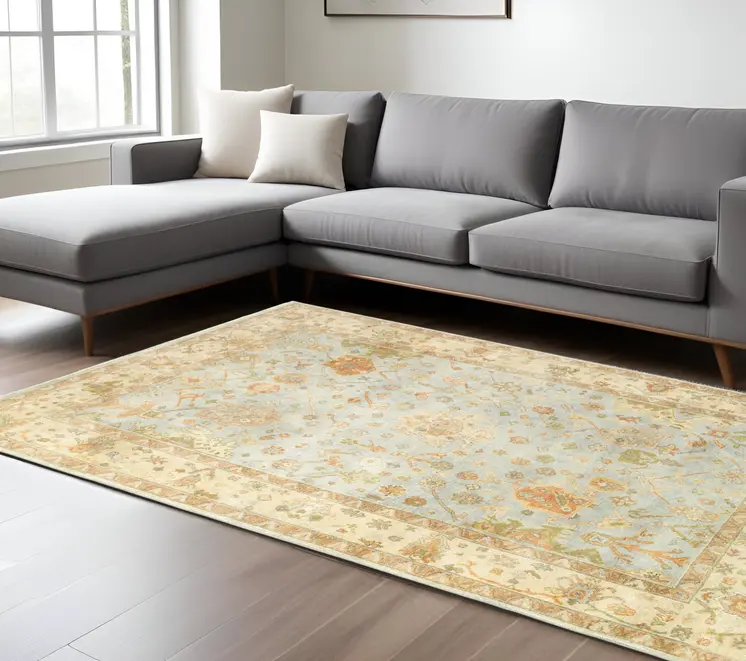 10' X 14' Blue And Sand Wool Oriental Hand Knotted Area Rug