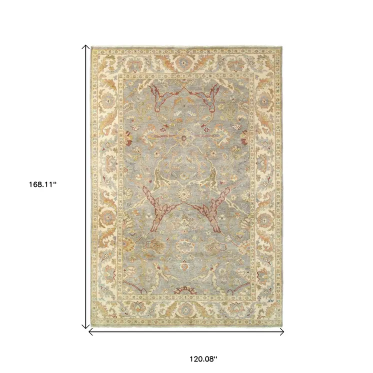 10' X 14' Gray And Beige Wool Oriental Hand Knotted Area Rug
