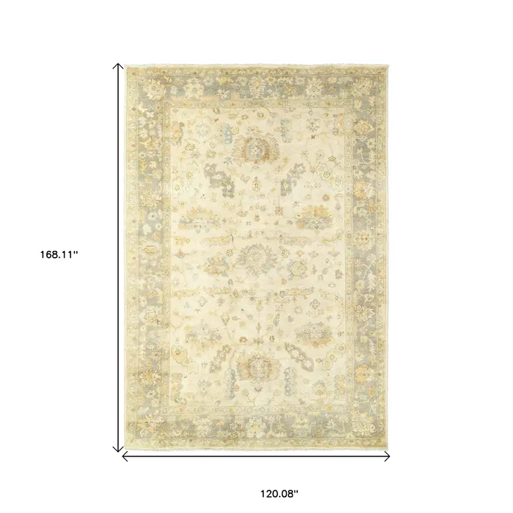 10' X 14' Beige And Gray Wool Oriental Hand Knotted Area Rug