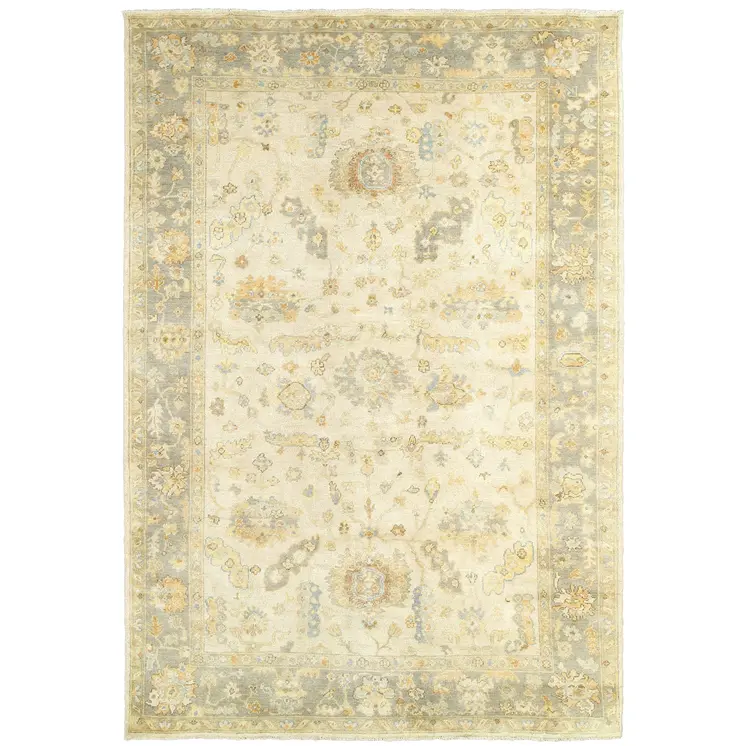 9' X 12' Beige And Gray Wool Oriental Hand Knotted Area Rug