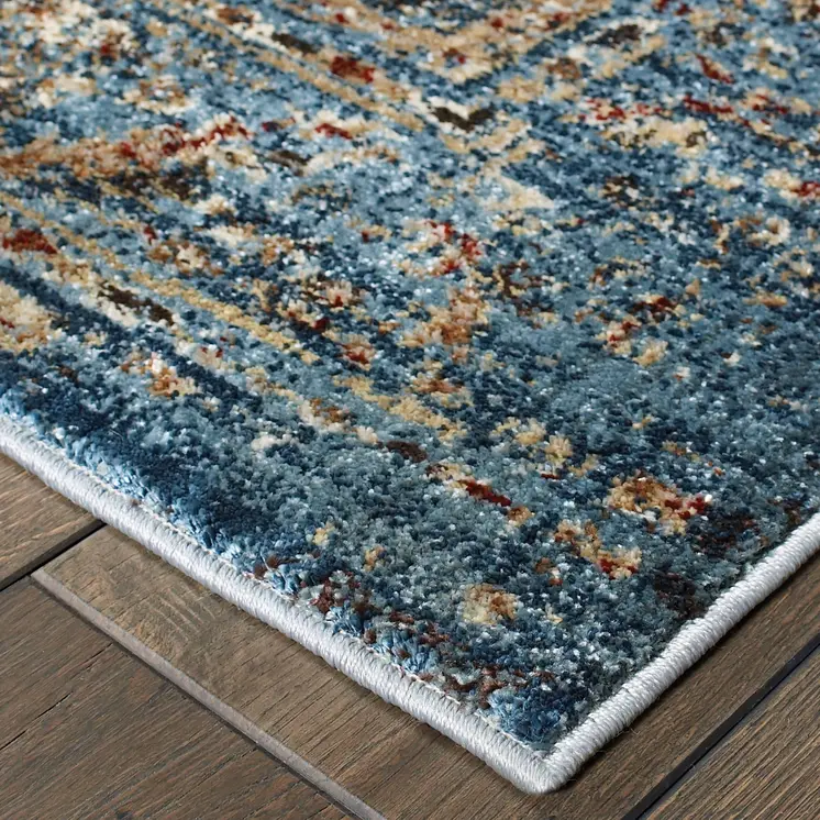 10' X 13' Blue And Navy Blue Medallion Area Rug