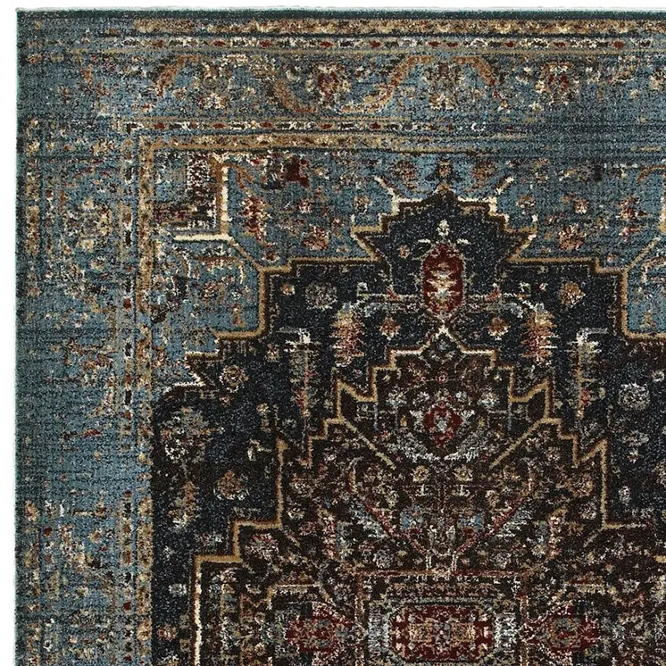 10' X 13' Blue And Navy Blue Medallion Area Rug