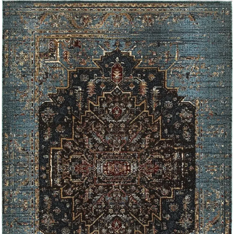 10' X 13' Blue And Navy Blue Medallion Area Rug