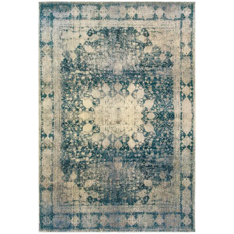 10' X 13' Ivory And Blue Oriental Area Rug