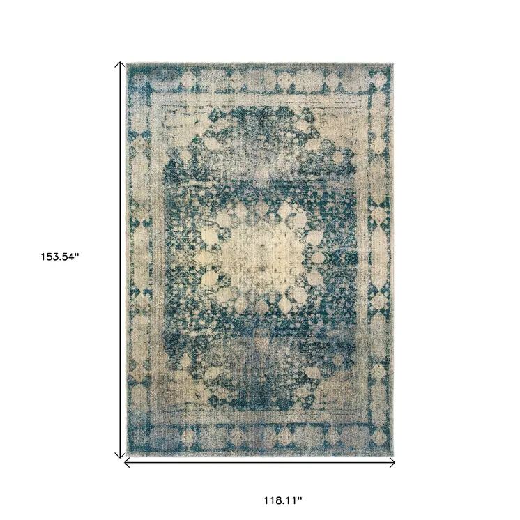 10' X 13' Ivory And Blue Oriental Area Rug