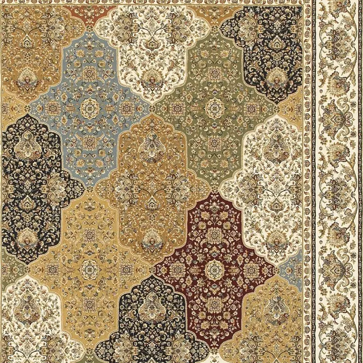 10' X 13' Navy Blue Tan And Black Oriental Area Rug With Fringe