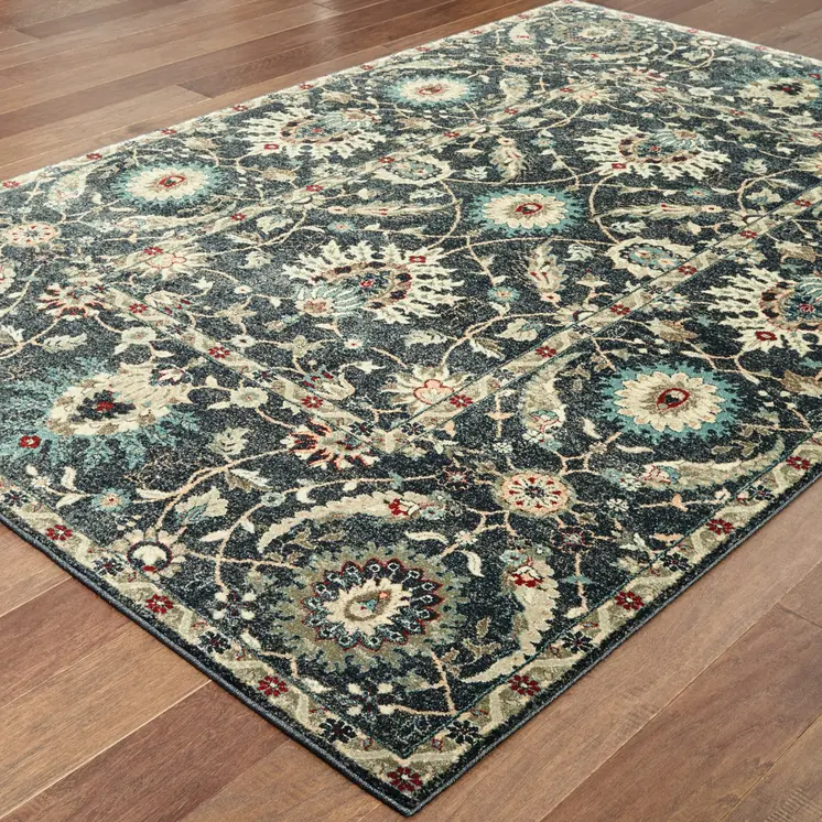 10' X 13' Navy Blue And Ivory Oriental Area Rug