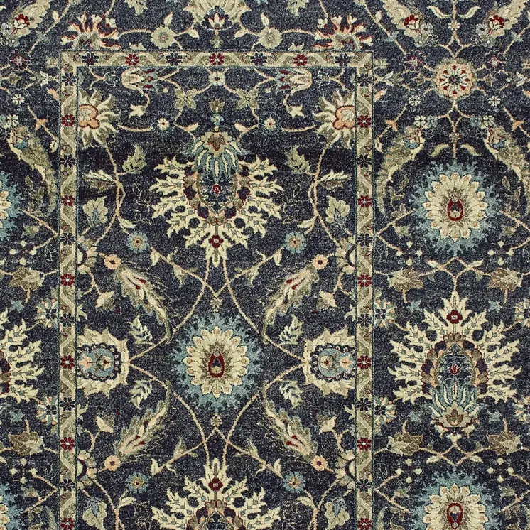 10' X 13' Navy Blue And Ivory Oriental Area Rug