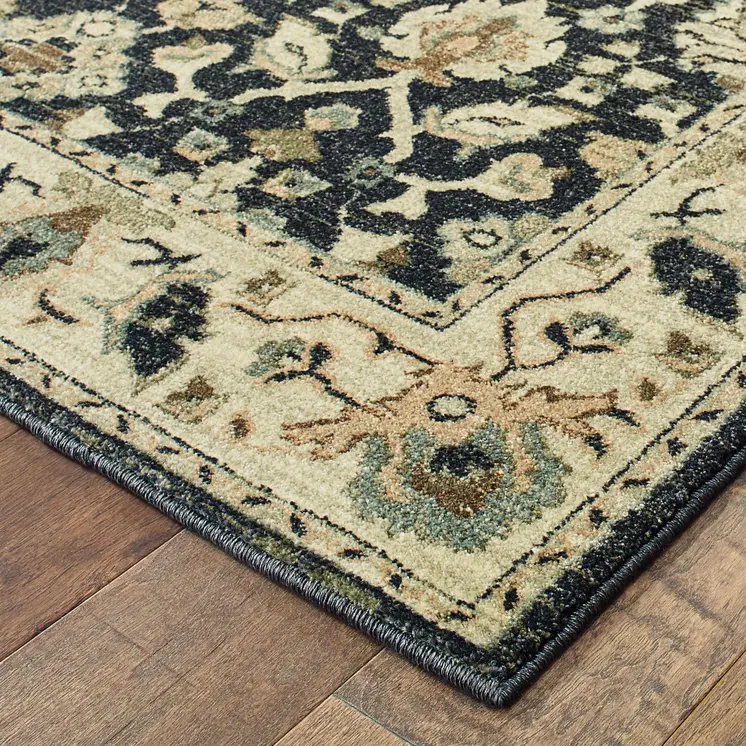 10' X 13' Navy Blue And Ivory Oriental Area Rug