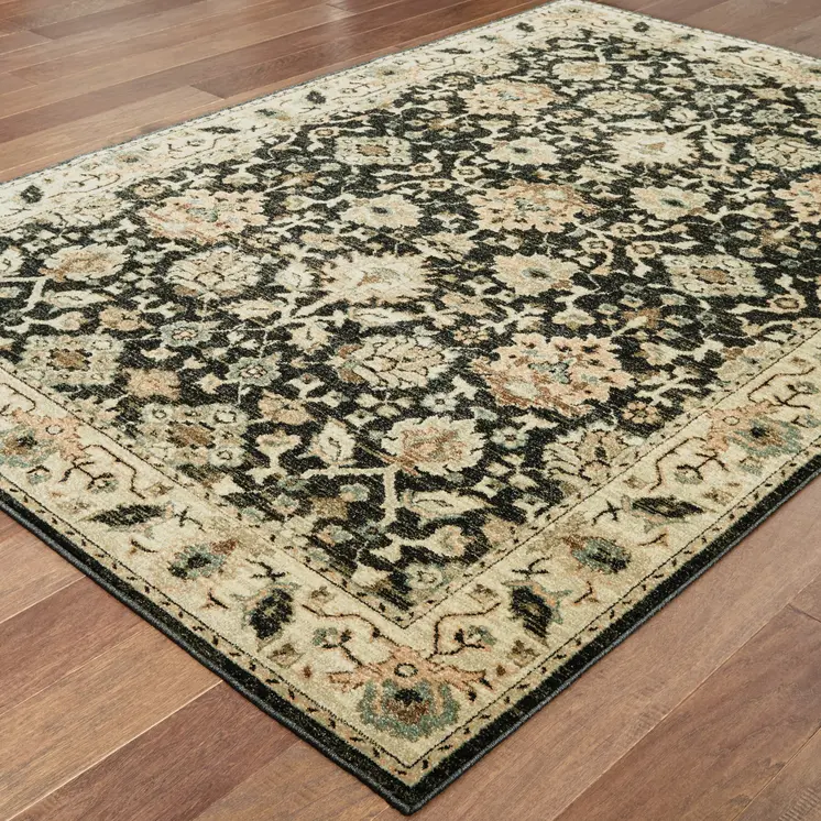10' X 13' Navy Blue And Ivory Oriental Area Rug