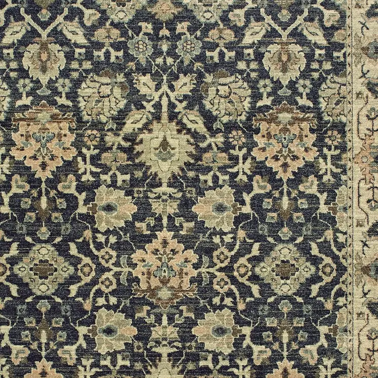 10' X 13' Navy Blue And Ivory Oriental Area Rug