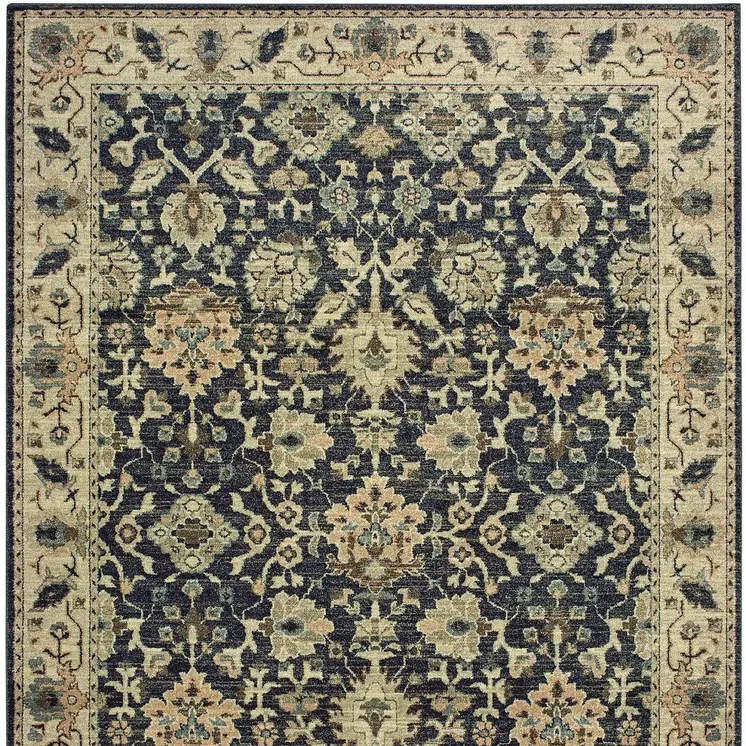 10' X 13' Navy Blue And Ivory Oriental Area Rug