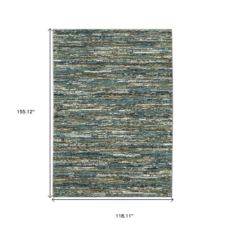 10' X 13' Blue Brown And Ivory Striped Area Rug