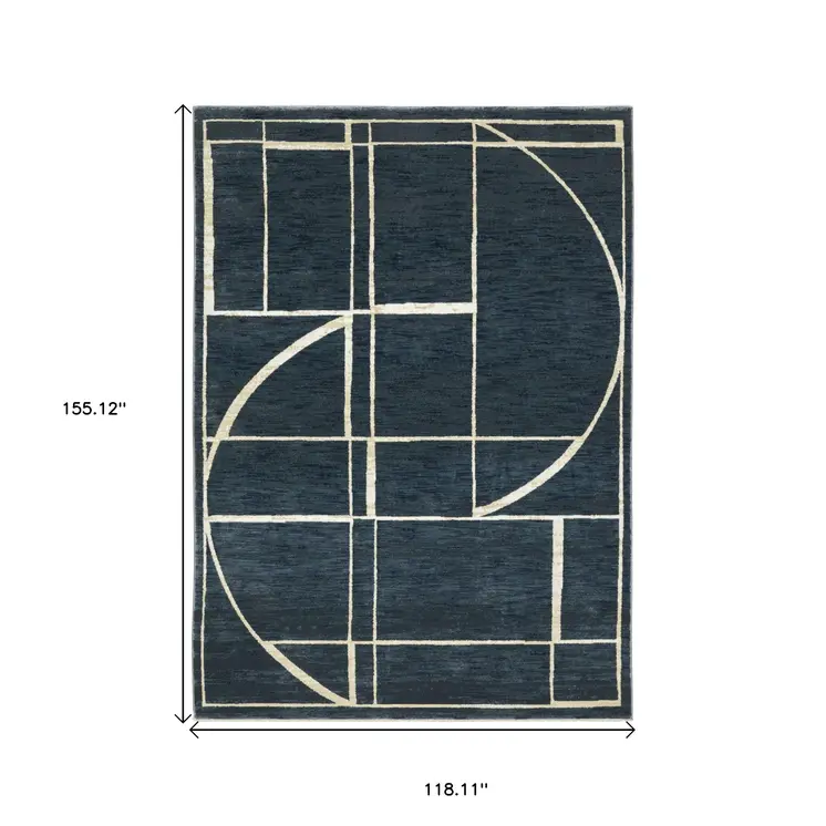 10' X 13' Blue And Ivory Geometric Area Rug