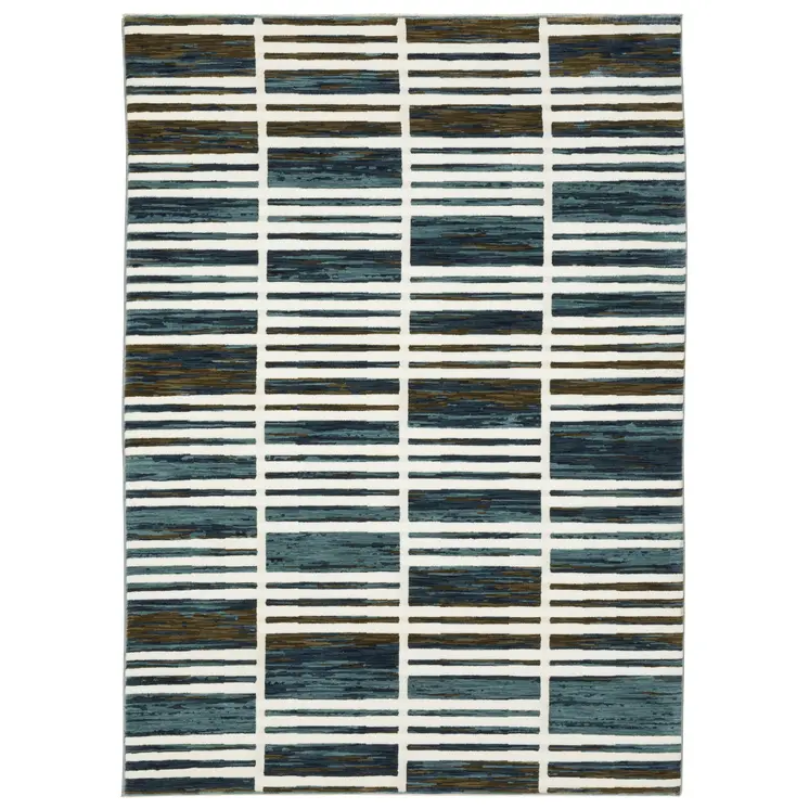 10' X 13' Ivory And Blue Geometric Area Rug
