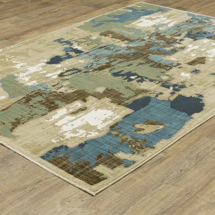 10' X 13' Beige Brown And Blue Abstract Area Rug