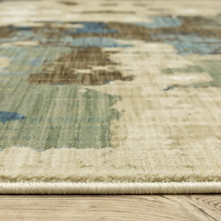 10' X 13' Beige Brown And Blue Abstract Area Rug