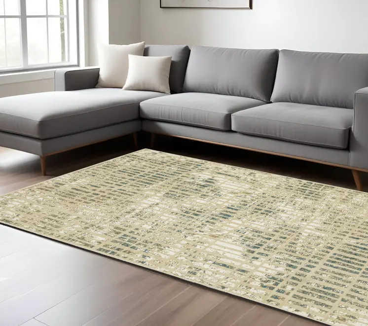 10' X 13' Beige And Blue Geometric Area Rug