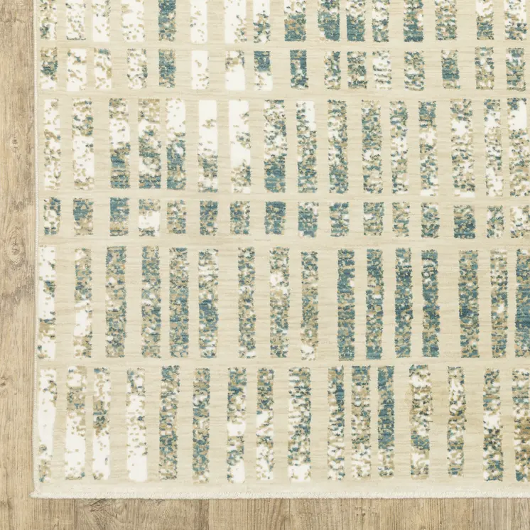 10' X 13' Beige And Blue Geometric Area Rug