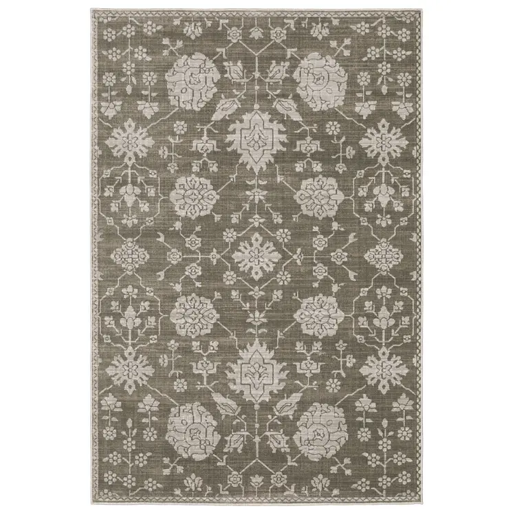 10' X 13' Gray And Light Gray Oriental Area Rug