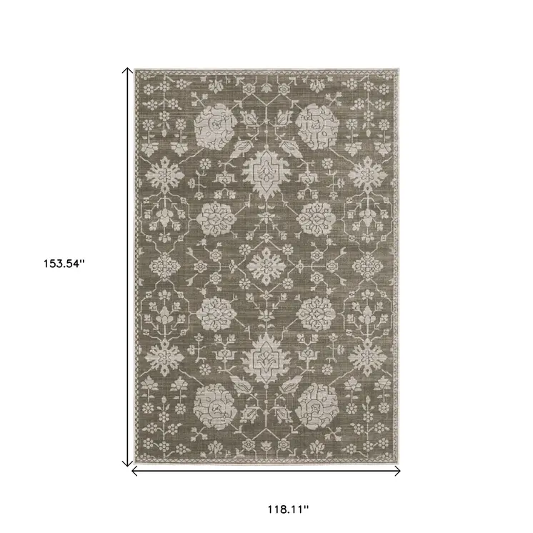 10' X 13' Gray And Light Gray Oriental Area Rug