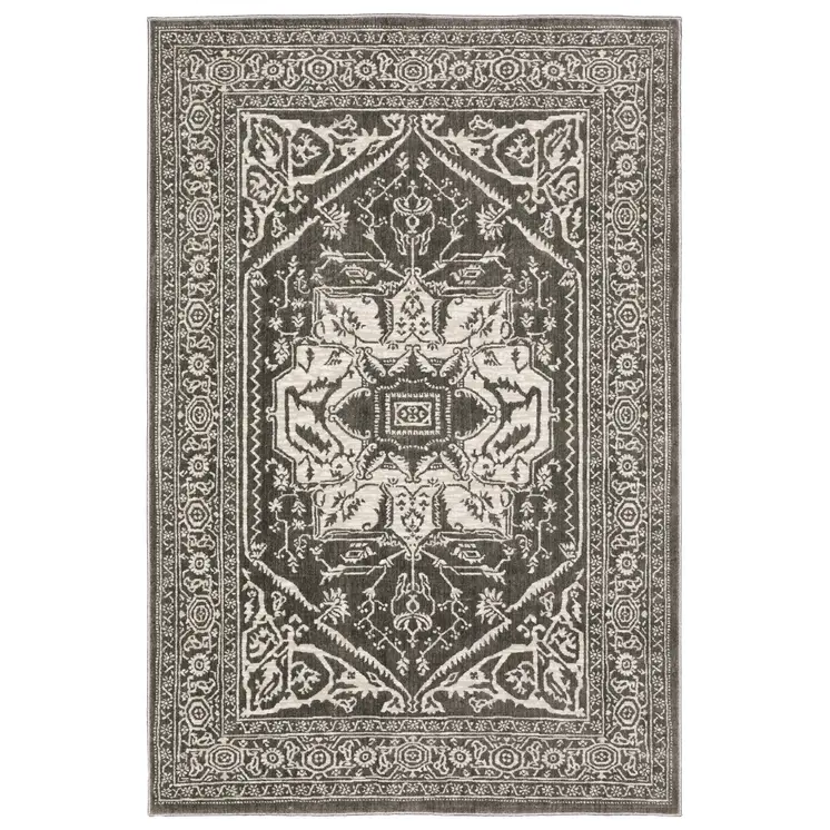 10' X 13' Gray And Ivory Oriental Area Rug