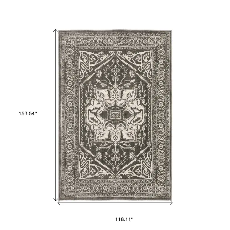 10' X 13' Gray And Ivory Oriental Area Rug