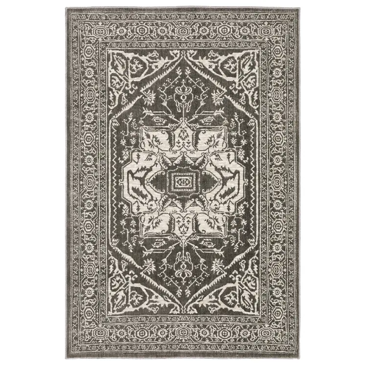 10' X 13' Gray And Ivory Oriental Area Rug