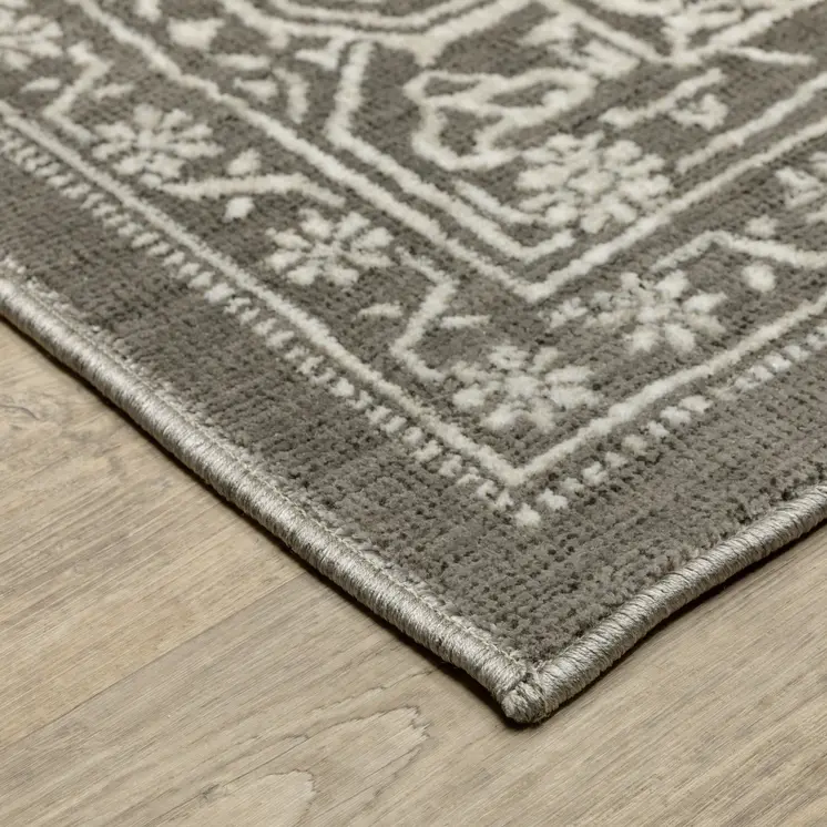 10' X 13' Gray And Ivory Oriental Area Rug