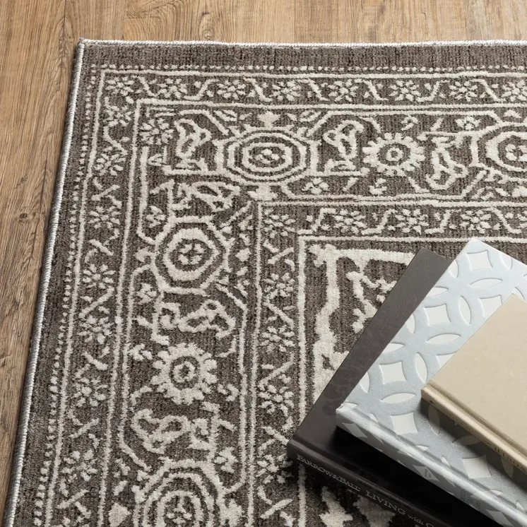 10' X 13' Gray And Ivory Oriental Area Rug
