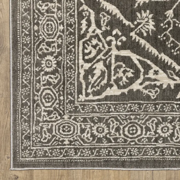 10' X 13' Gray And Ivory Oriental Area Rug