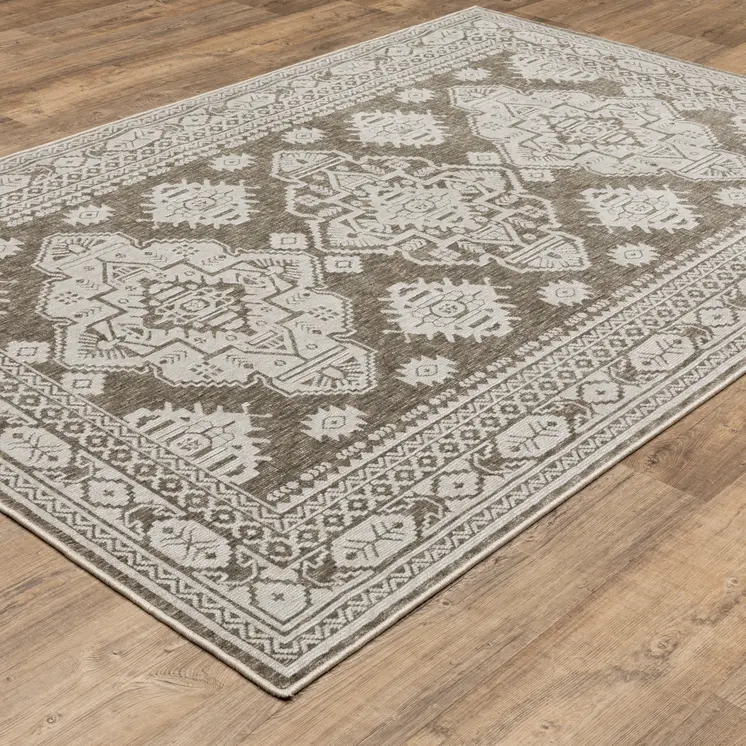 10' X 13' Gray And Gray Medallion Area Rug