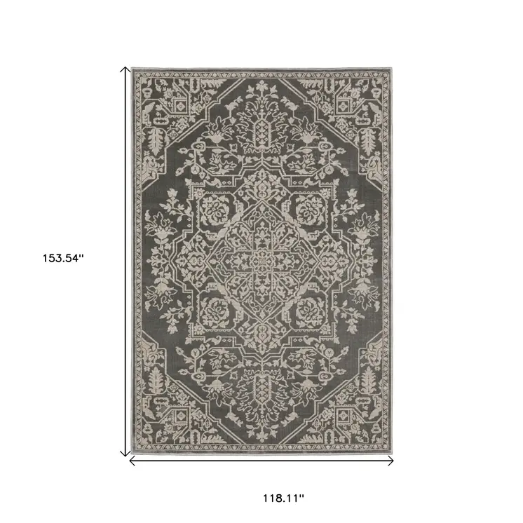 10' X 13' Gray And Light Gray Oriental Area Rug