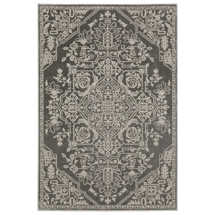 10' X 13' Gray And Light Gray Oriental Area Rug