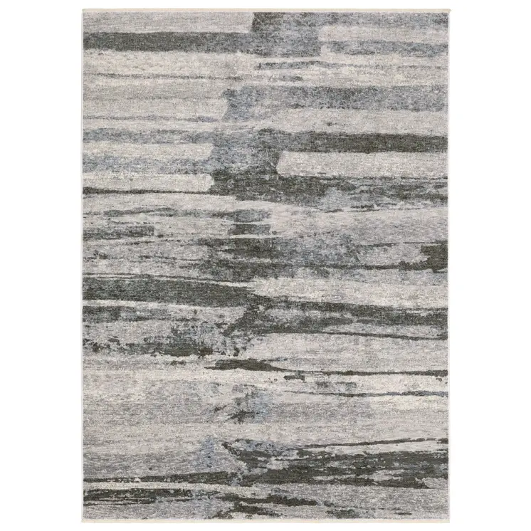 10' X 13' Gray And Ivory Abstract Area Rug With Fringe
