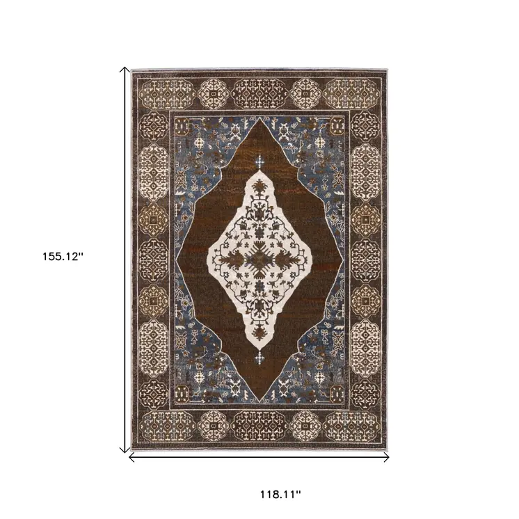 10' X 13' Gray And Blue Medallion Area Rug