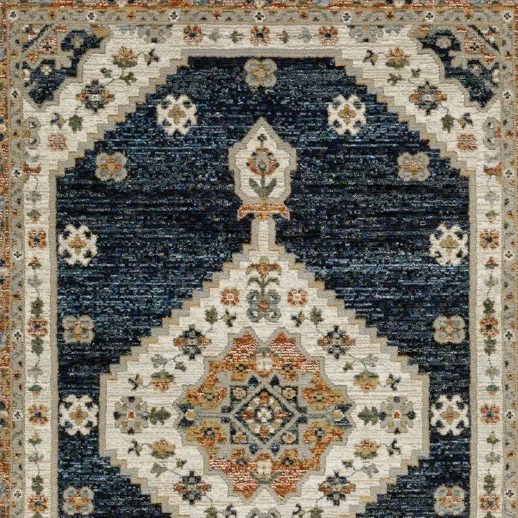 8' X 11' Blue And Orange Medallion Area Rug