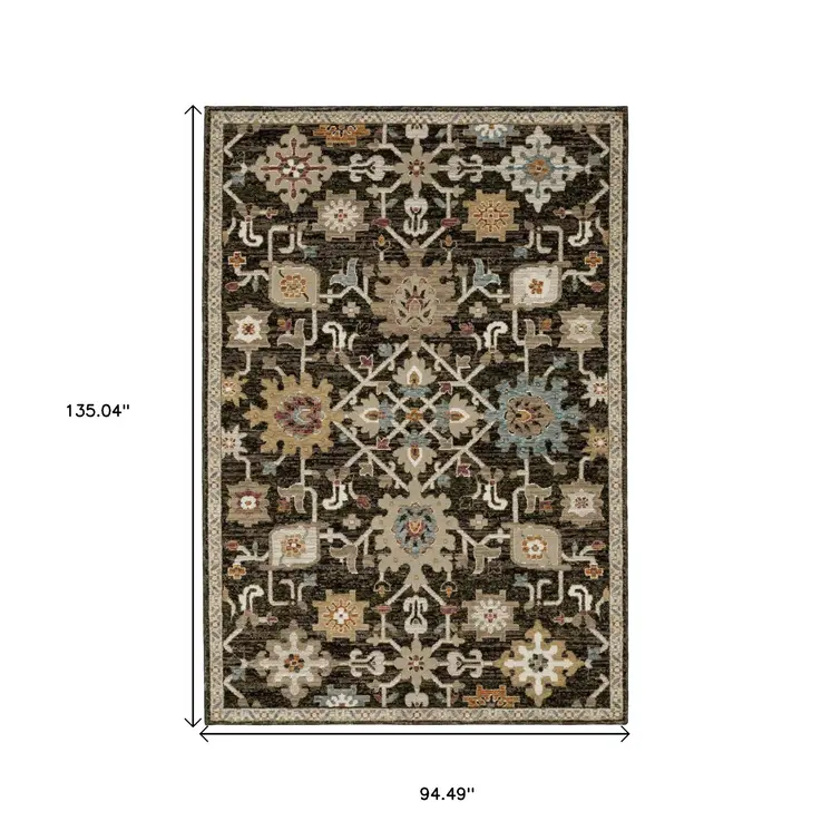 8' X 11' Brown Blue And White Oriental Area Rug