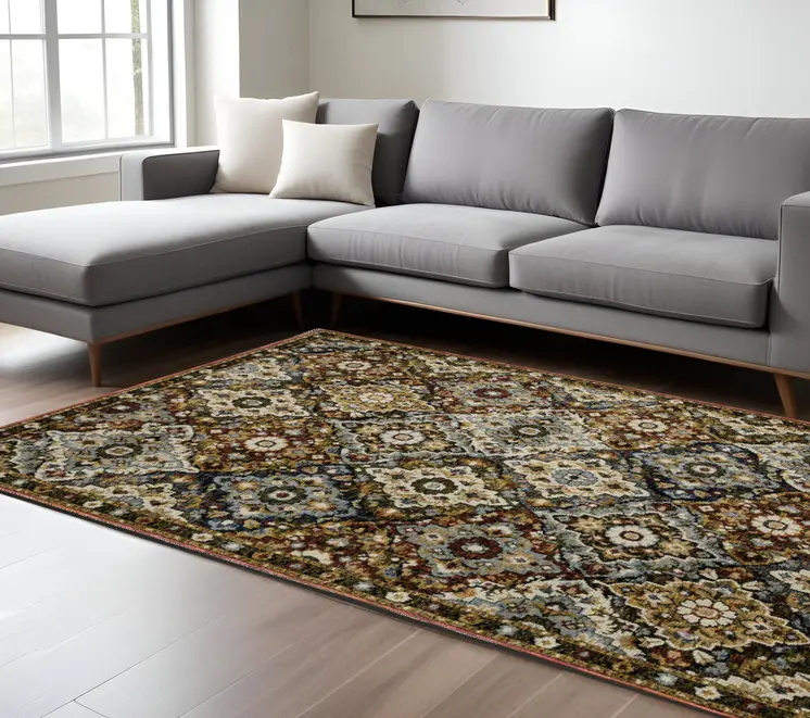 8' X 11' Red Tan And Ivory Medallion Area Rug