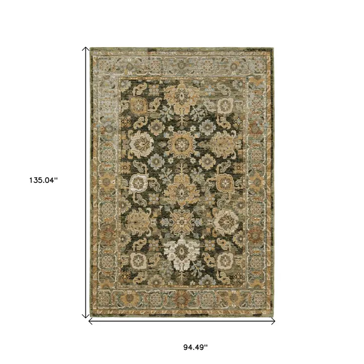 8' X 11' Green And Gold Oriental Area Rug