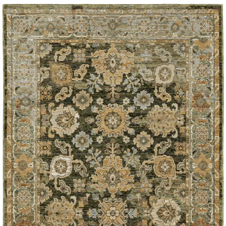 9' X 12' Green And Gold Oriental Area Rug