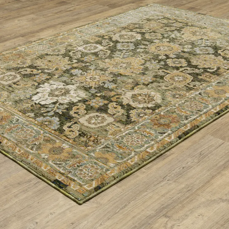 9' X 12' Green And Gold Oriental Area Rug