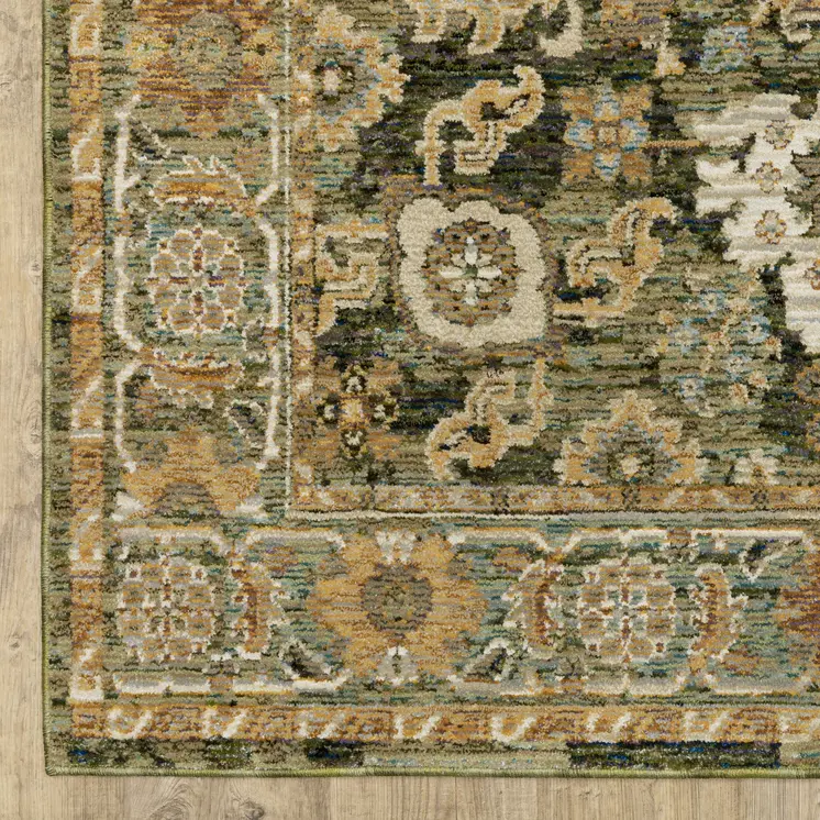 9' X 12' Green And Gold Oriental Area Rug