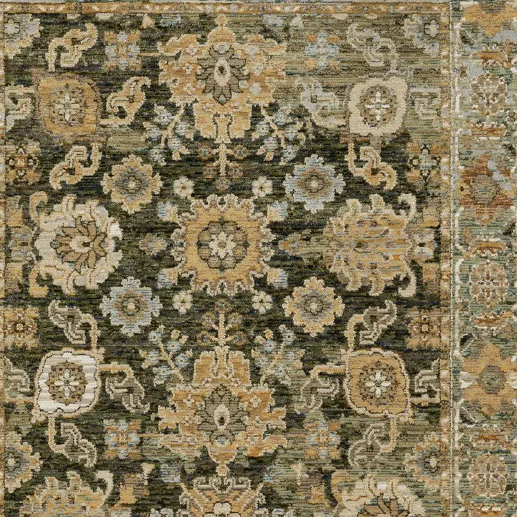 9' X 12' Green And Gold Oriental Area Rug