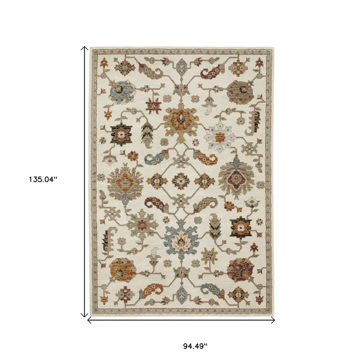 8' X 11' Ivory Black And Red Oriental Area Rug