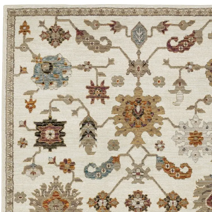 8' X 11' Ivory Black And Red Oriental Area Rug